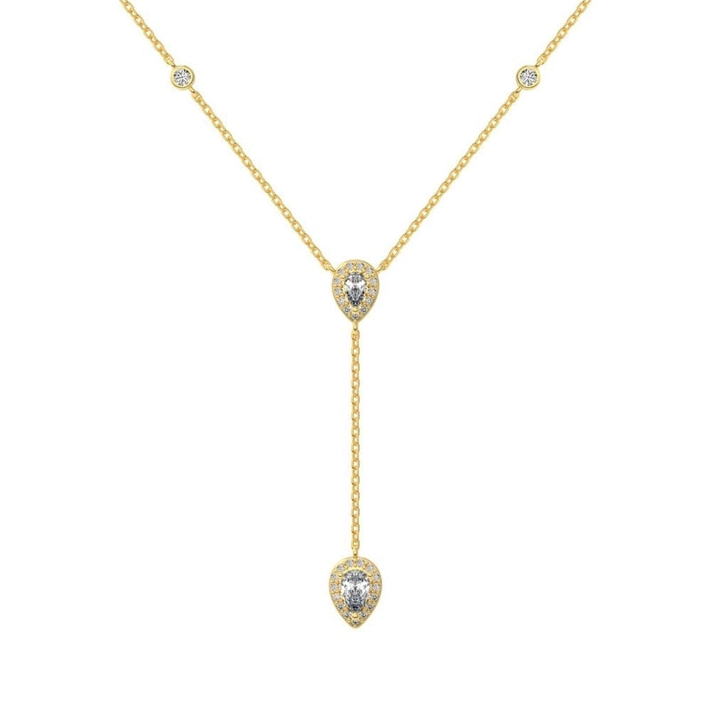 925 Sterling Silver Zircon Plating Inlay Water Droplets Pendant Necklace