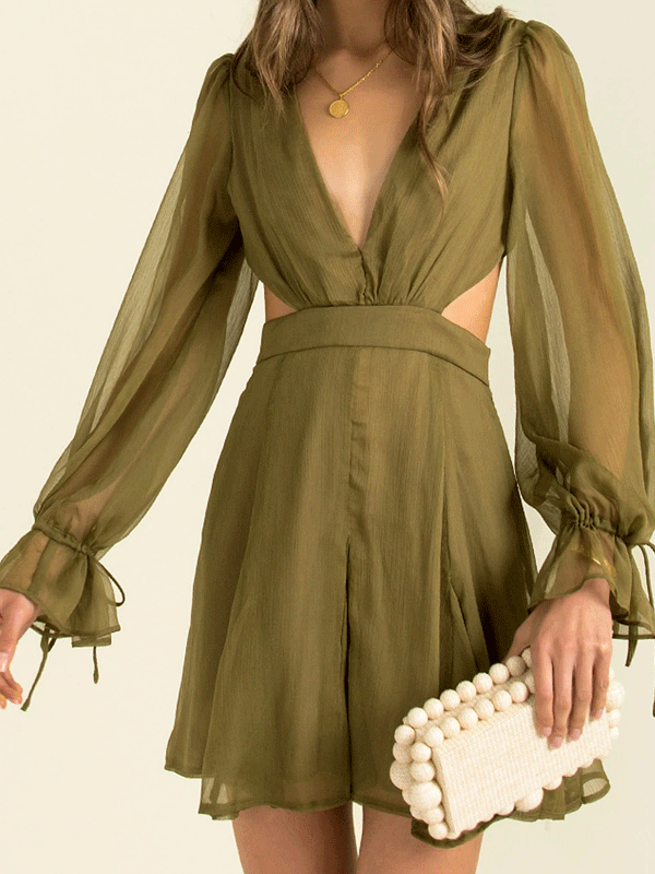 V neck long sleeve playsuit