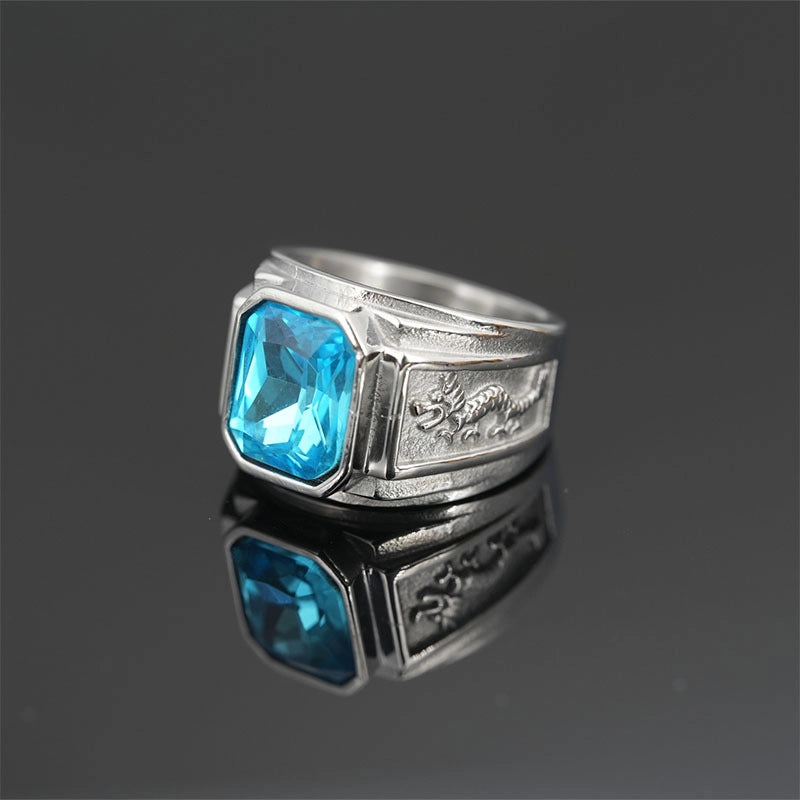 Minimalist Shiny Dragon Titanium Steel Inlay Gem Unisex Rings