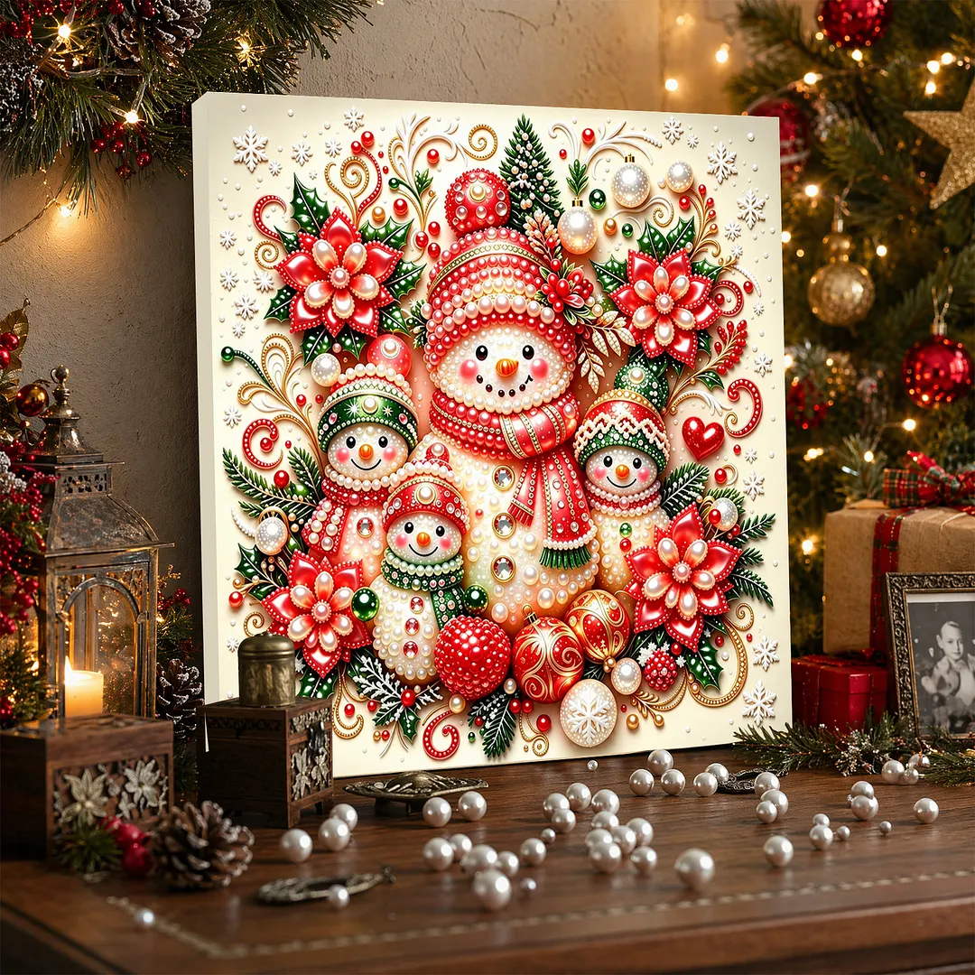 Framed Pearl Painting Snowman Christmas Wall Art 7.87x7.87in