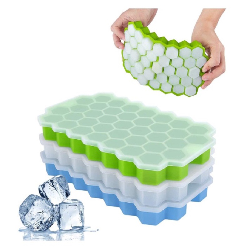 

Ice Cube Trays with Lids 3-Pack No-Spill Reusable Ice Cubes Food Grade Sil, 2pcs blue, 501 Original