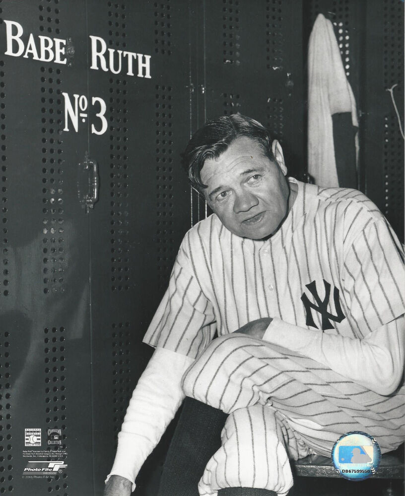 New York  Yankee  Babe Ruth 8x10  Photo Poster painting  with at his locker with #3 on display