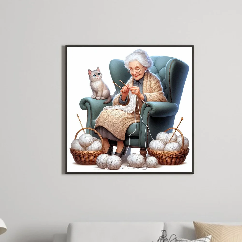 Diamond Painting - Full Round Drill - Knitting Grandma(Canvas|40*40cm)