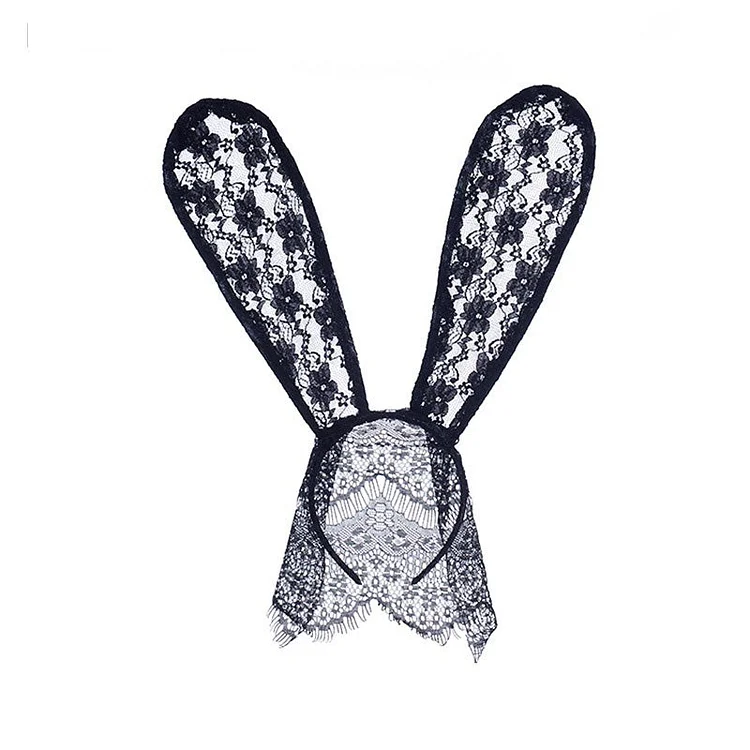 Bunny Ears Veil Headbands Lace Mask Rabbit Ears Hair Hoop-elleschic