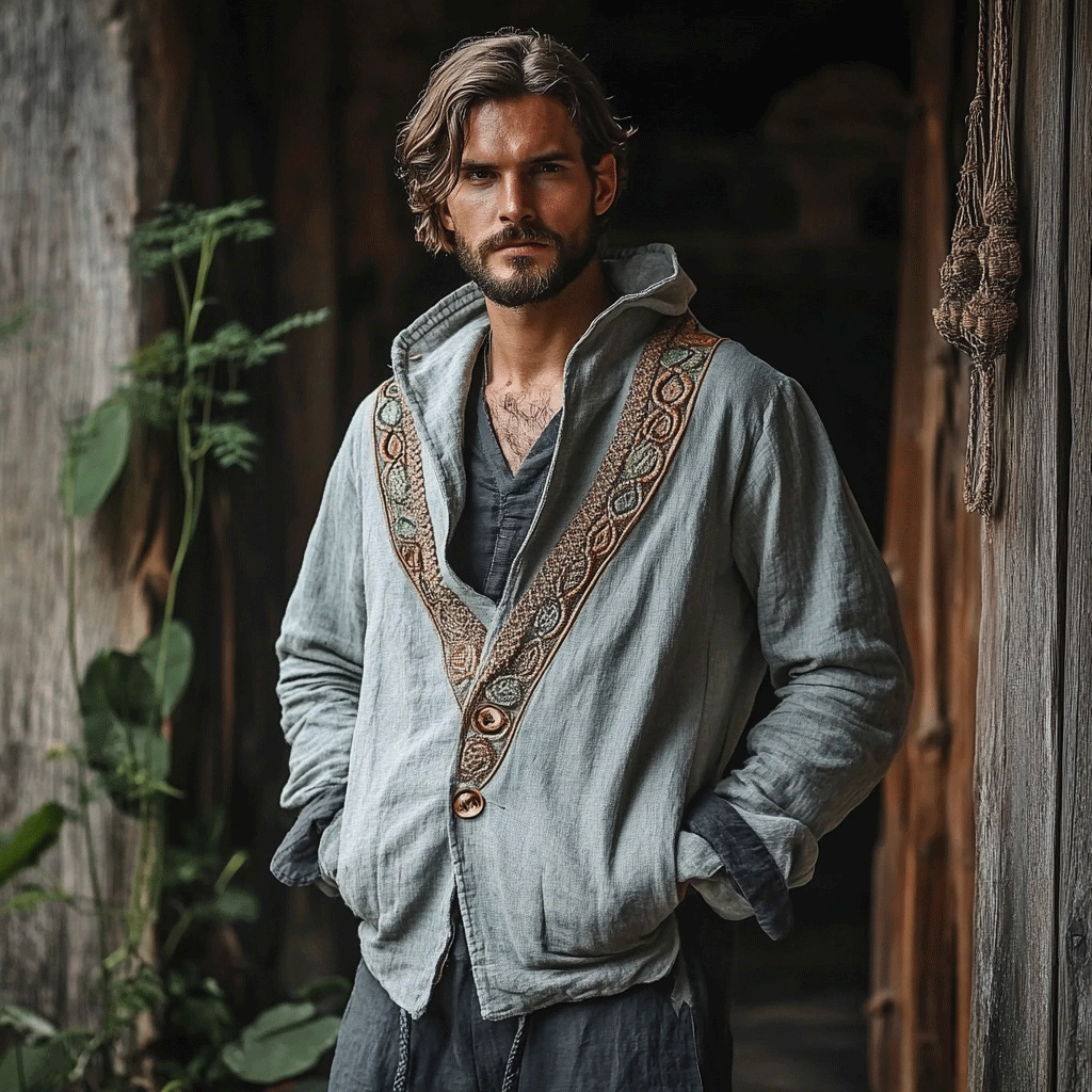 Men's Linen Ethnic Hooded Jacket-inspireuse