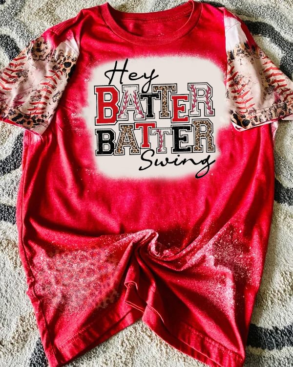 Hey Batter Batter Swing Baseball Print V Neck T-shirt