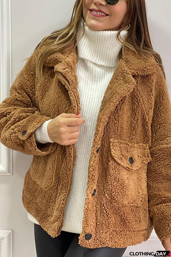 Milk Brown Lined Pocket Plush Coat