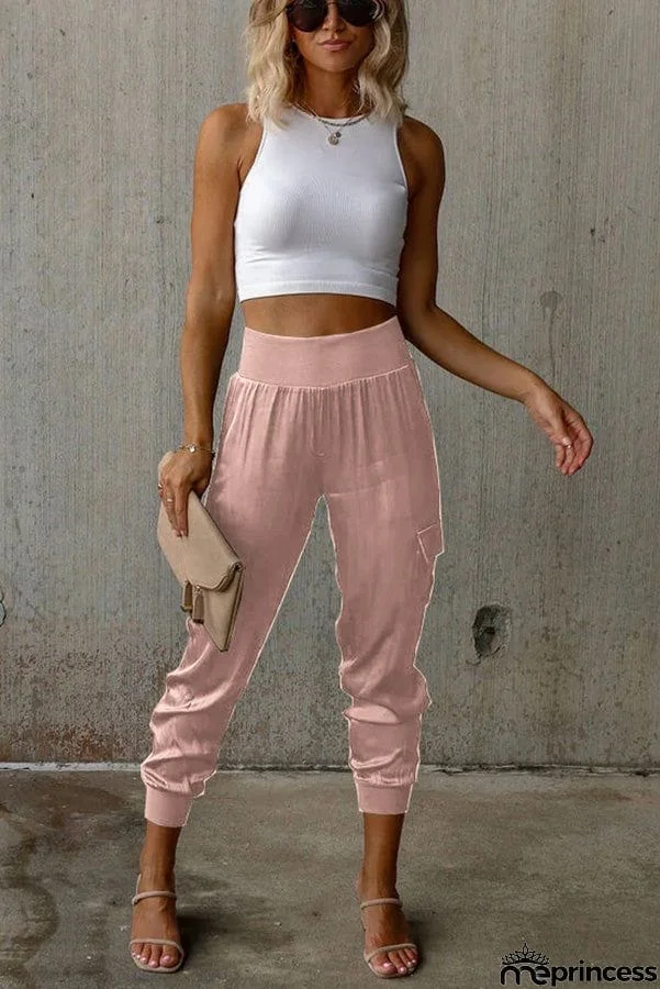 Satin High Waist Pocketed Joggers