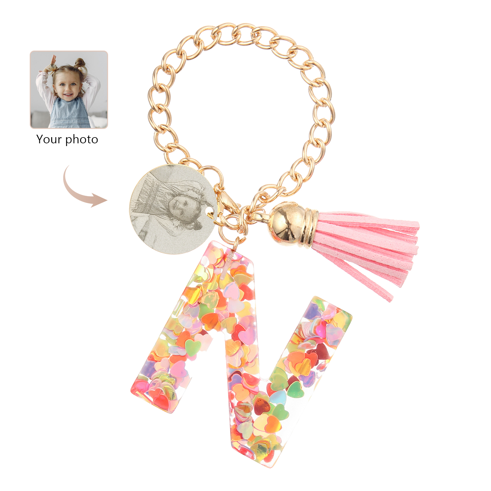 Personalised 26 Letters Pendant Custom 1 Photo Hanging Ornament Back-to-School Gift for Girls-Jessemade AU