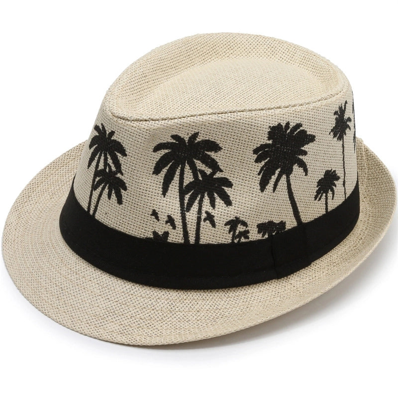 Coconut Tree Pattern Jazz Hat Men’s Summer Casual Hat Dad’s Beach Hat Outdoor Middle-aged And Elderly Sunscreen Hat