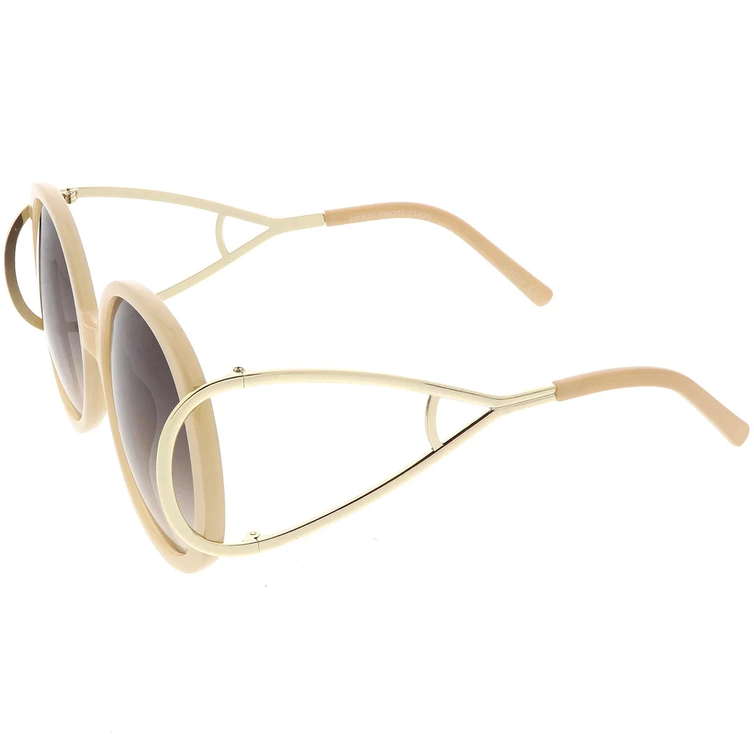 Women's Chunky Round glasses Open Metal Arms Neutral Colored Lens 55mm