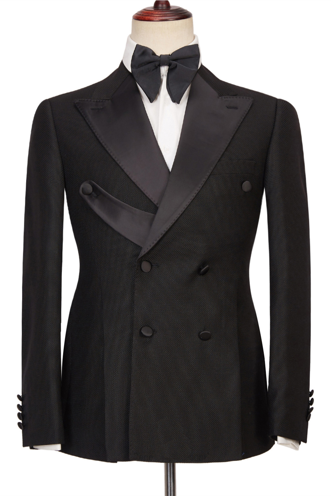 Latest Design Black Double Breasted Peaked Lapel Best Fitted Men Suits - lulusllly