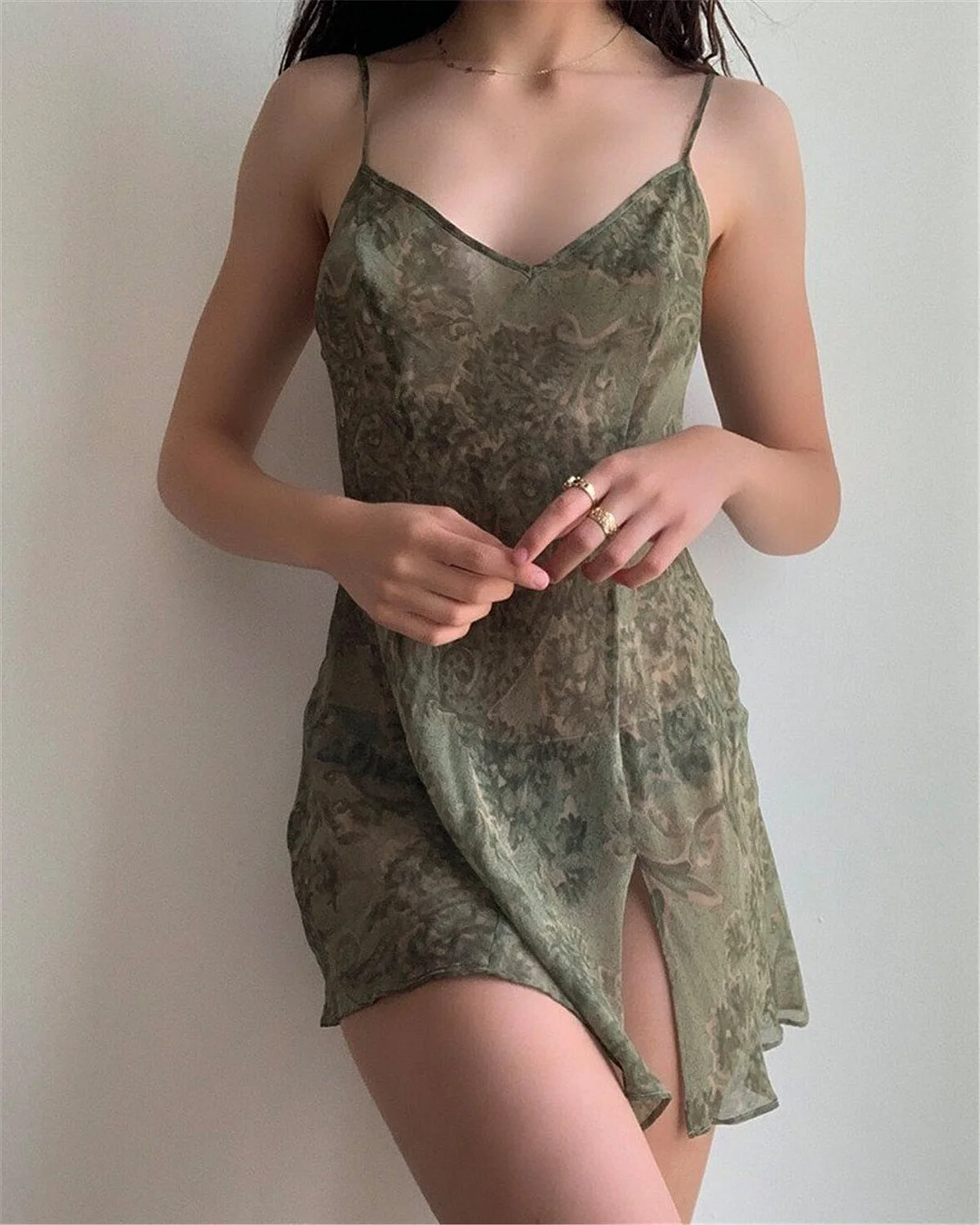 Summer Women Fairy Chiffon See-Through Mini Dress Sexy Floral Abstract Print Sleeveless Backless Dress Aesthetic Female Clothes