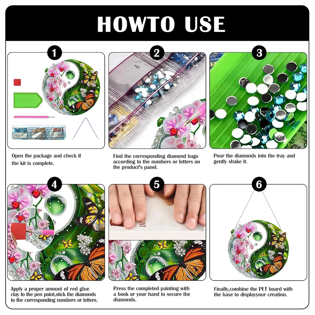 Butterfly Flower Yin Yang 2D Flat DIY Diamond Painting Set Diamond Art Pendant