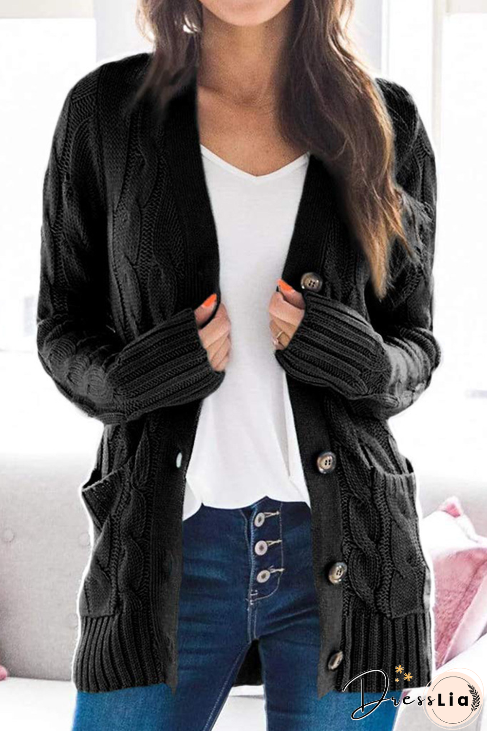 Casual Solid Split Joint Buckle Cardigan Collar Tops(5 Colors)