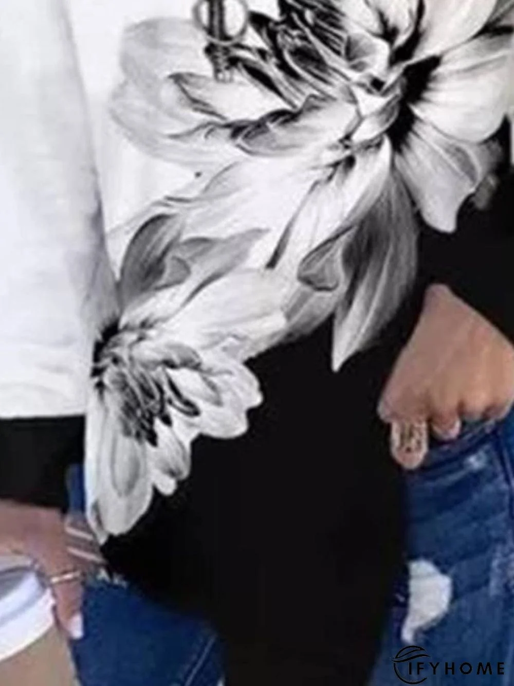 Casual V Neck Printed Long Sleeve Tunic Top | IFYHOME