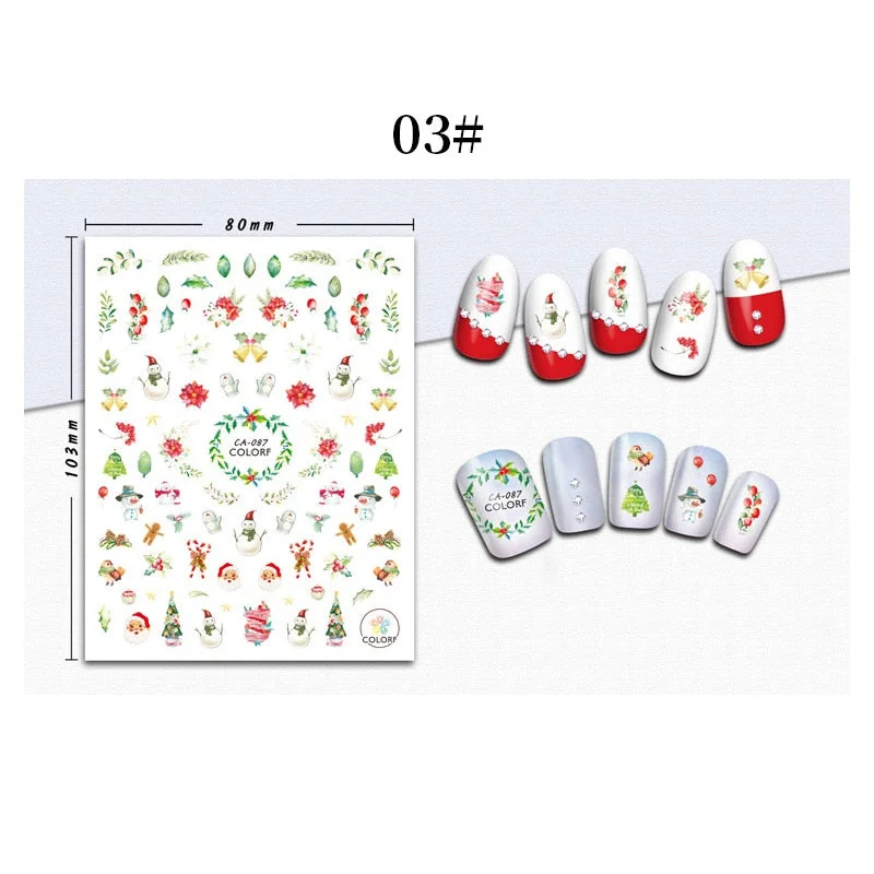 1 Sheet 3D Halloween Nail Sticker Christmas Skull Bone Snake Butterfly Maple Leaf Pattern Decals Manicures 3D Nail Decorations