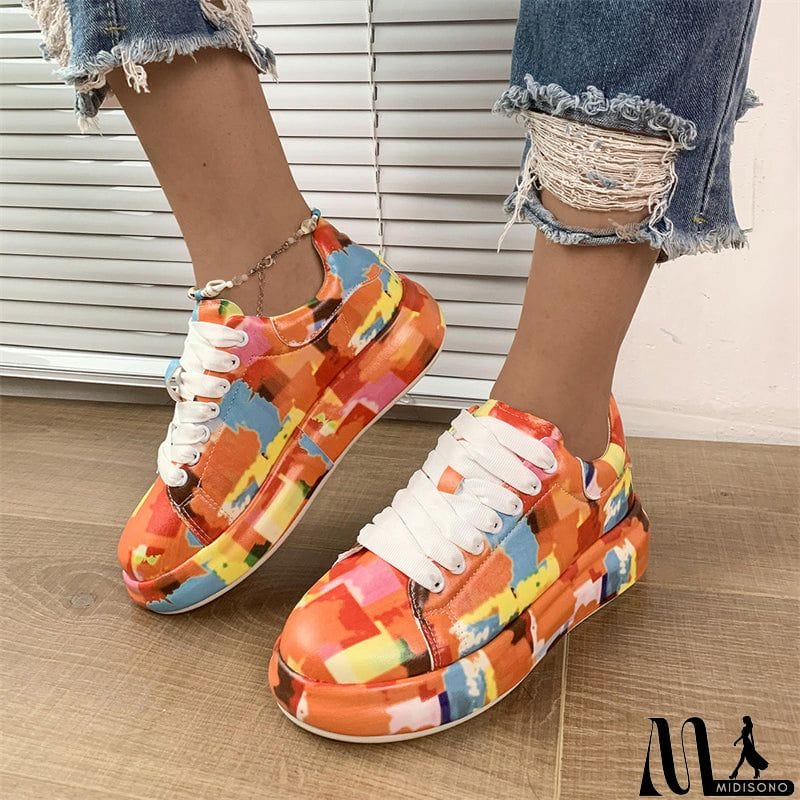 MidiSono - Lady Trendy Outdoor Casual Graffiti Lace-up Sneakers