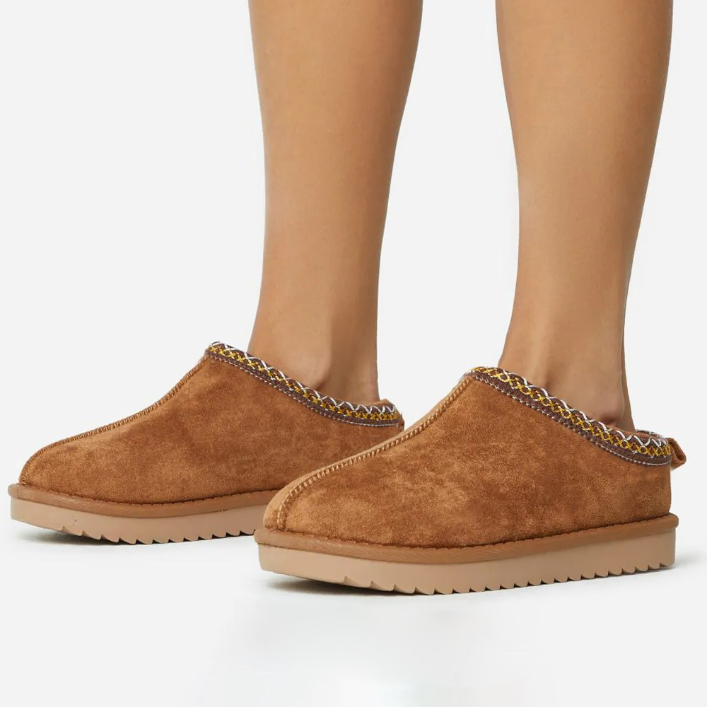 Brown Round Toe Flat Snow Ankle Boots Nicepairs