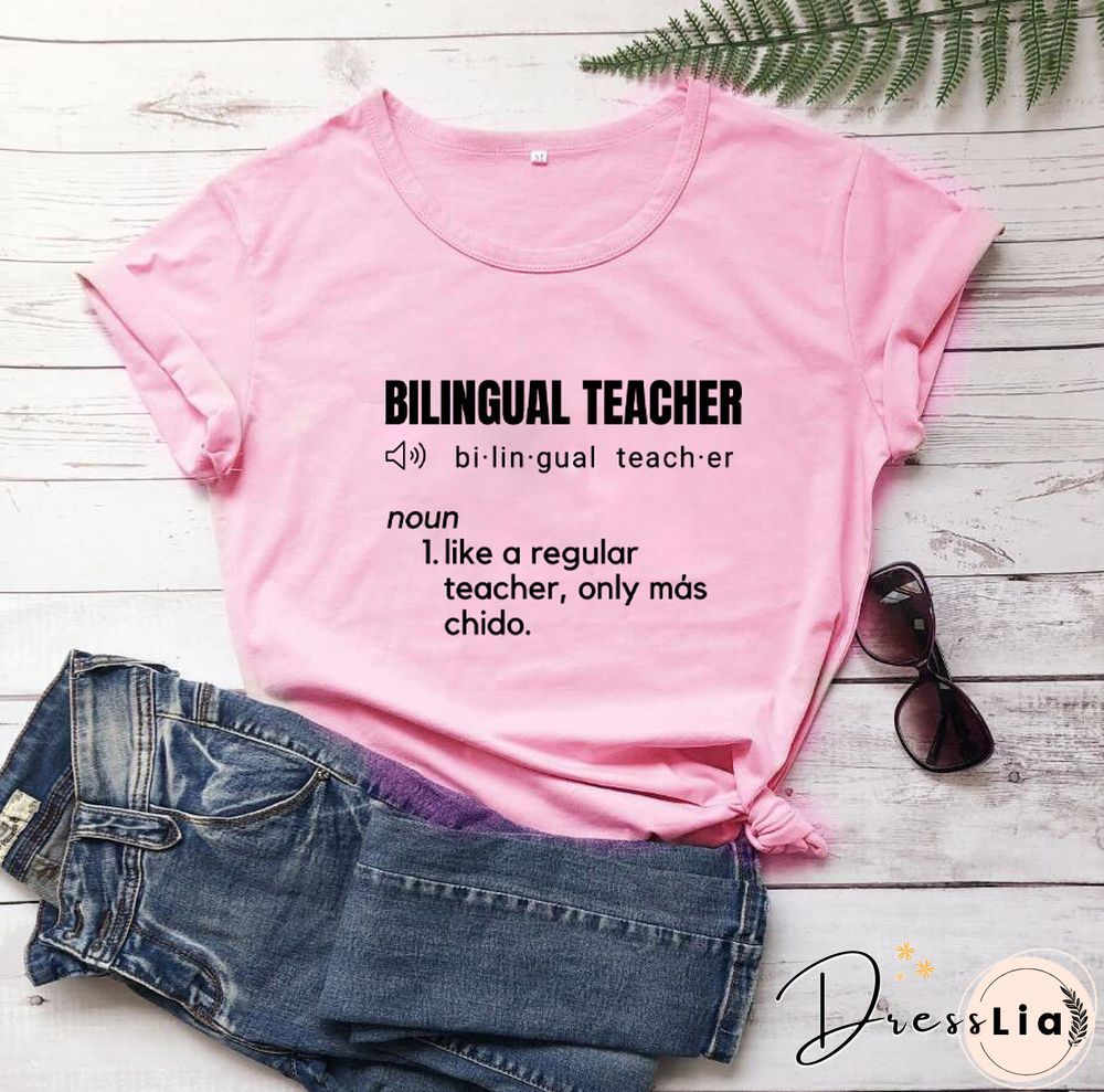 Bilingual Teacher Definition T-Shirts SpanishTeacher ShirtsFunnyBilingualTeacher Tee Women Trendy CasualArtisticTop