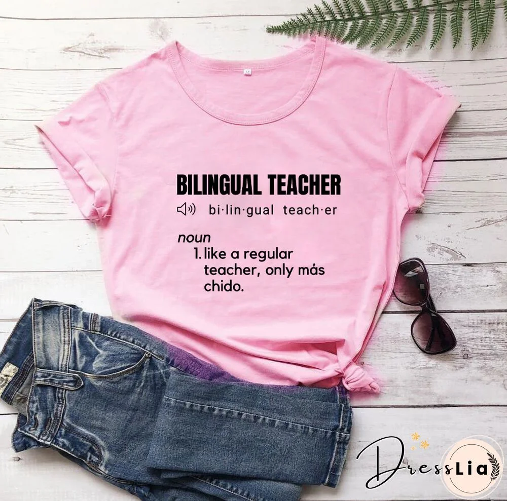 Bilingual Teacher Definition T-Shirts SpanishTeacher ShirtsFunnyBilingualTeacher Tee Women Trendy CasualArtisticTop