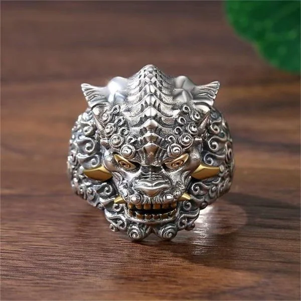 Sterling Silver Domineering Lion Dance Spiritual Beast Ring