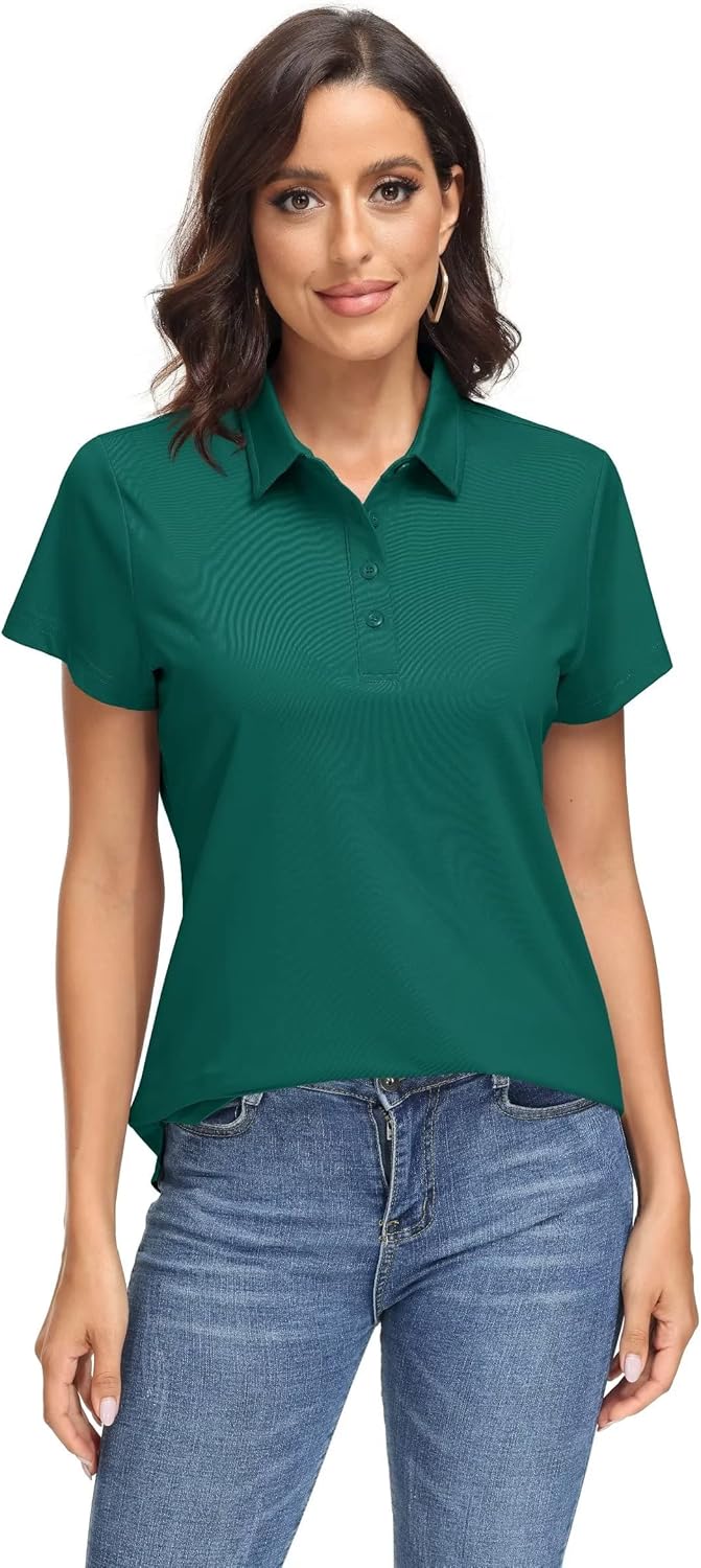Women's Polo Shirts UPF 50+ Sun Protection 4 Buttons Casual Work Quick Dry Short Sleeve Collared Golf Shirt