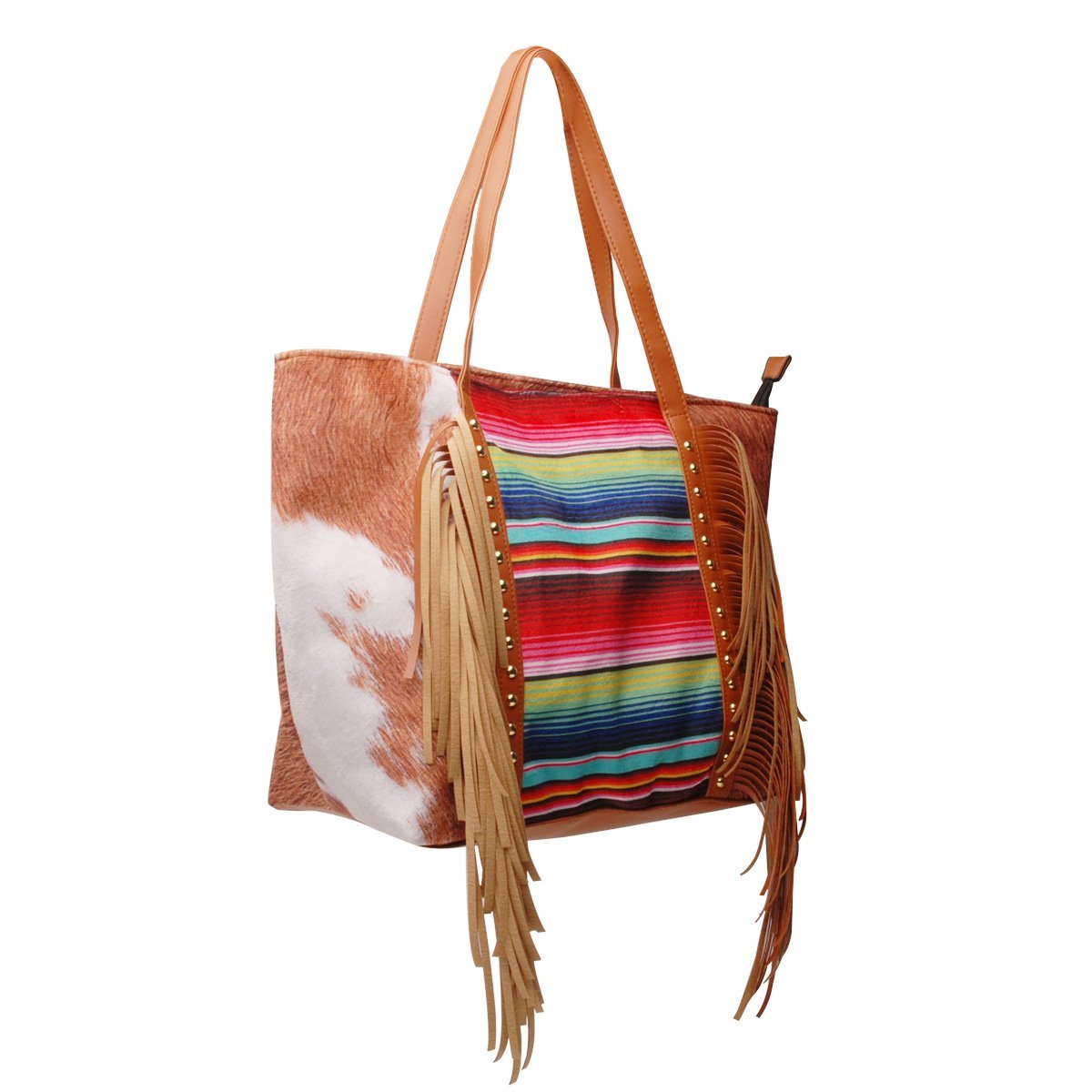 Leopard cow print sunflower sunflower tassel rivet PU super large capacity shoulder bag