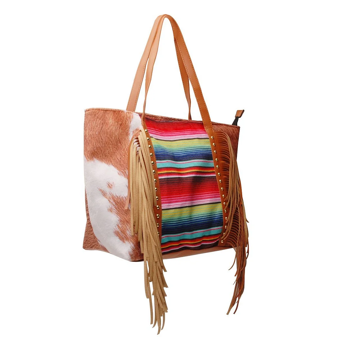 Leopard cow print sunflower sunflower tassel rivet PU super large capacity shoulder bag