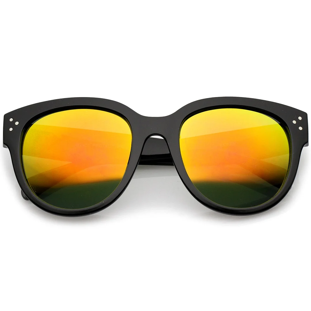 Women's Oversize Horn Rimmed Colored Mirror Lens Cat Eye glasses 56mm