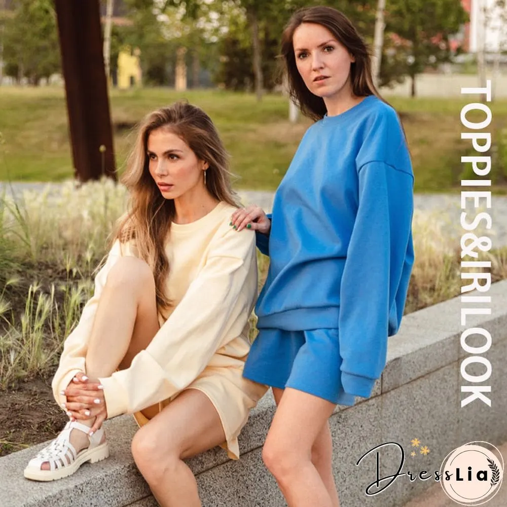 Toppies Autumn Shorts Set Women Tracksuits Oversize Sweatshirts High Waist Shorts Female Two Piece Set
