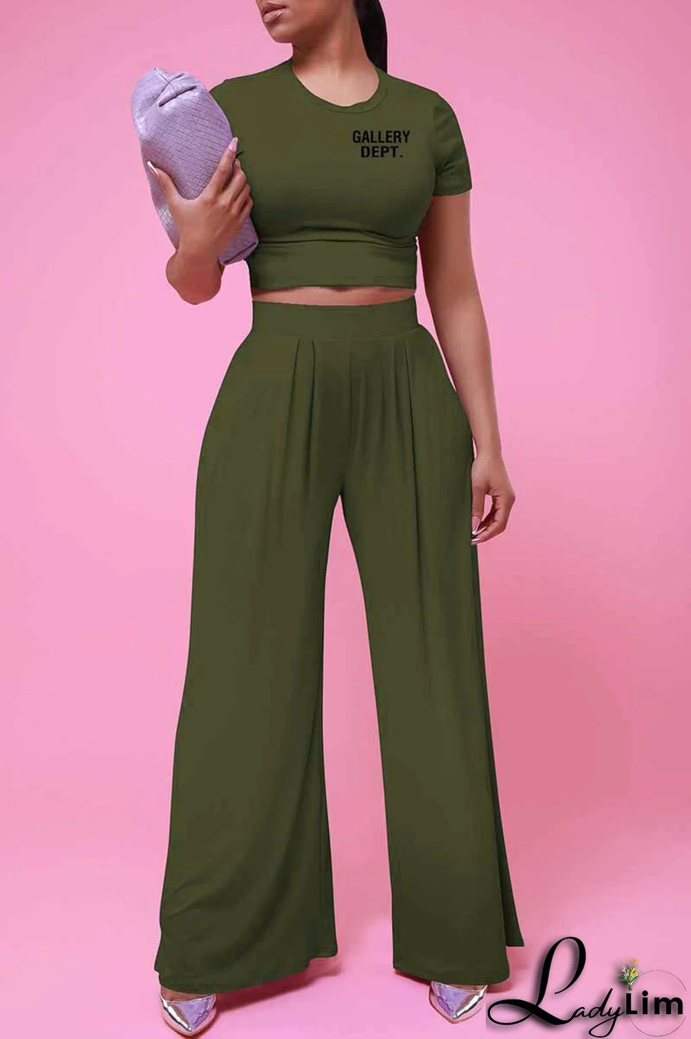 Black Casual Print Letter O Neck Short Sleeve Two Pieces