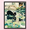 Black Cat On Lotus Leaf - 11CT Stamped Cross Stitch 40*50cm/15.75*19.69in