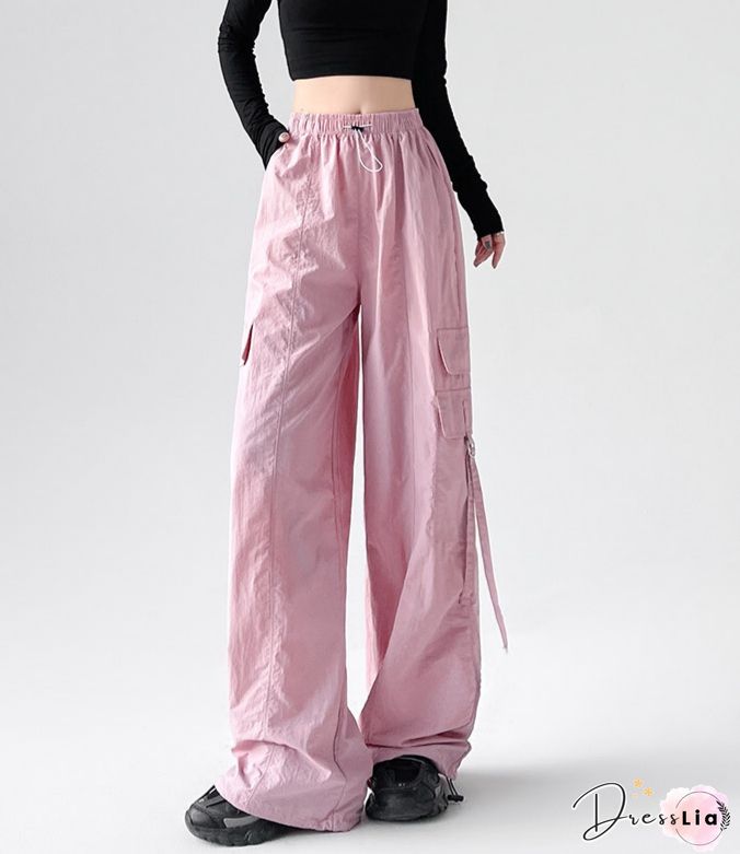 Retro Harajuku Pockets Cargo Pants Women Summer Loose High Waist Straight Trousers Korean