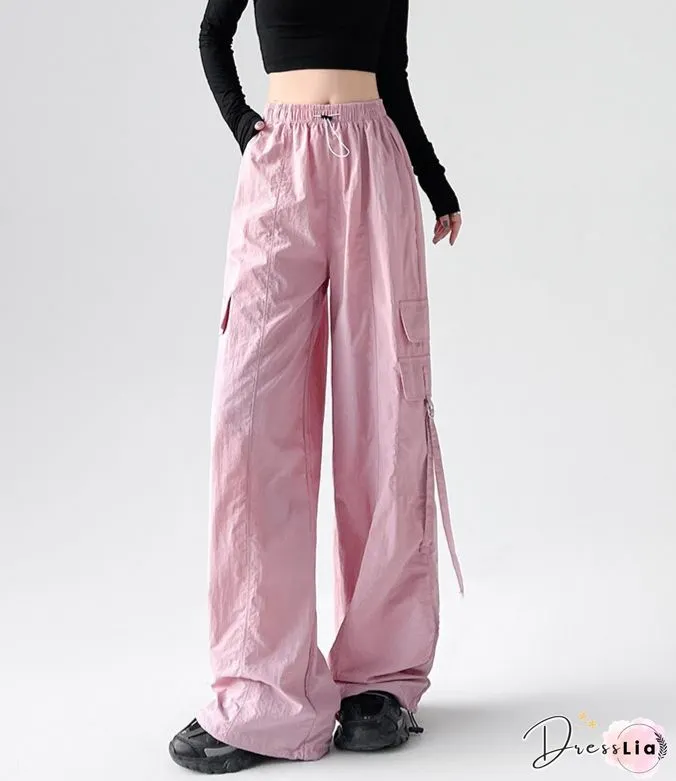 Retro Harajuku Pockets Cargo Pants Women Summer Loose High Waist Straight Trousers Korean