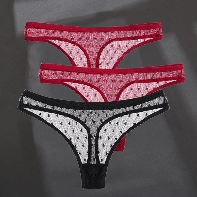 3PCS/Set Women's Panties Sexy G-String Perspective Woman Thong Low-waist Underpants Hollow Out T-back Female Underwear Lingerie