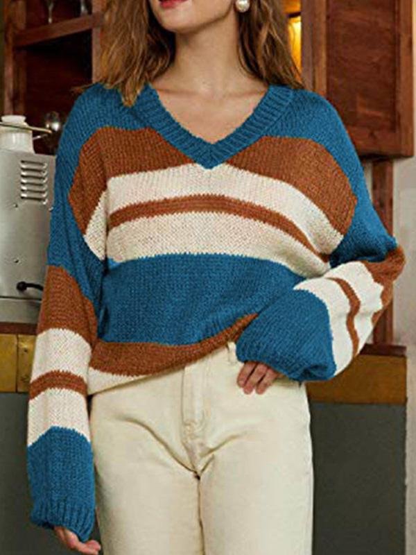 Women's Knitted V-neck Long Sleeve Sweater Top