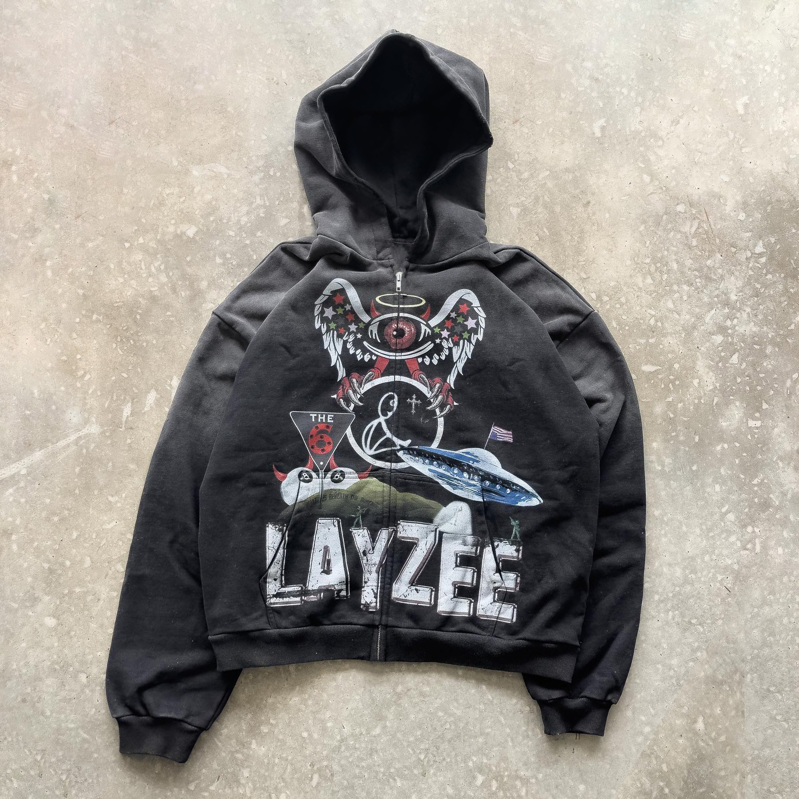 Multi-element Print Long Sleeve Zipper Hoodies