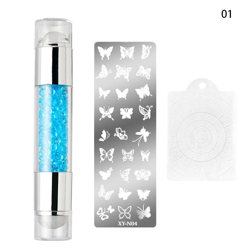 Nail Printing Tools Double-headed Silicone Seal Acrylic Color Diamond Template Seal Set Conversion Pen Nail Print Template Set