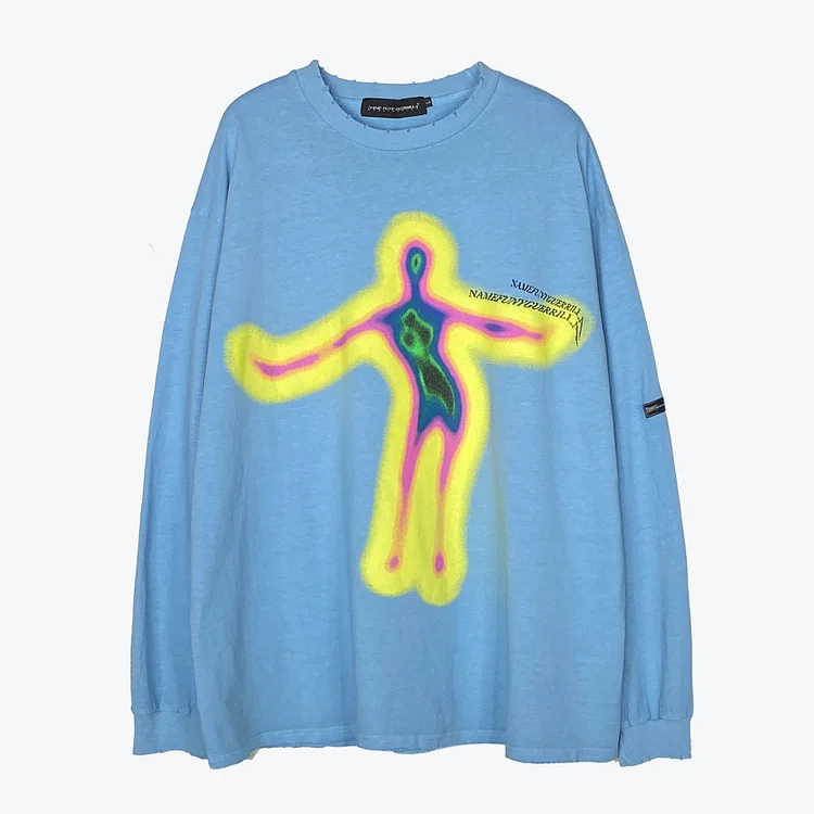 Men Long Sleeve T-Shirt Thermal Imaging Printing Loose Base Shirt