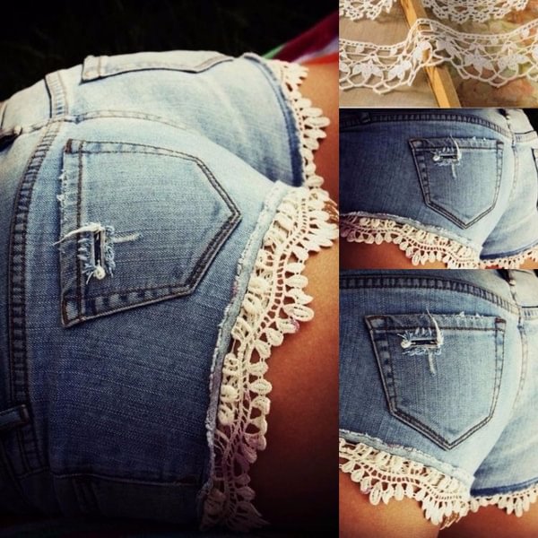 New Women Sexy Pachwork Denim Shorts Lace Trouser - Life is Beautiful for You - SheChoic