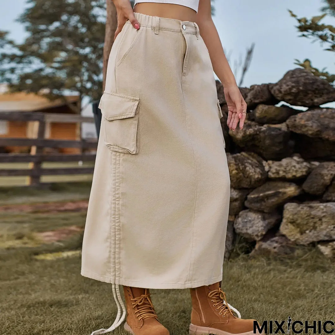 American-style Denim Casual Midi Skirt