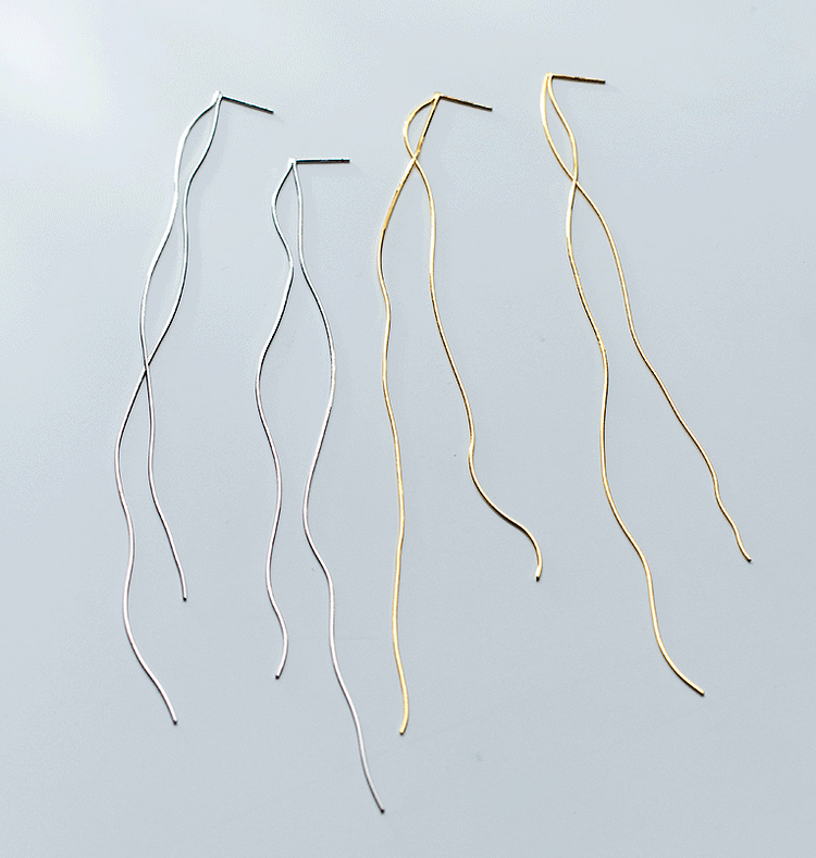 925 Sterling Silver Snake Bone Double Layer Tassel Earrings