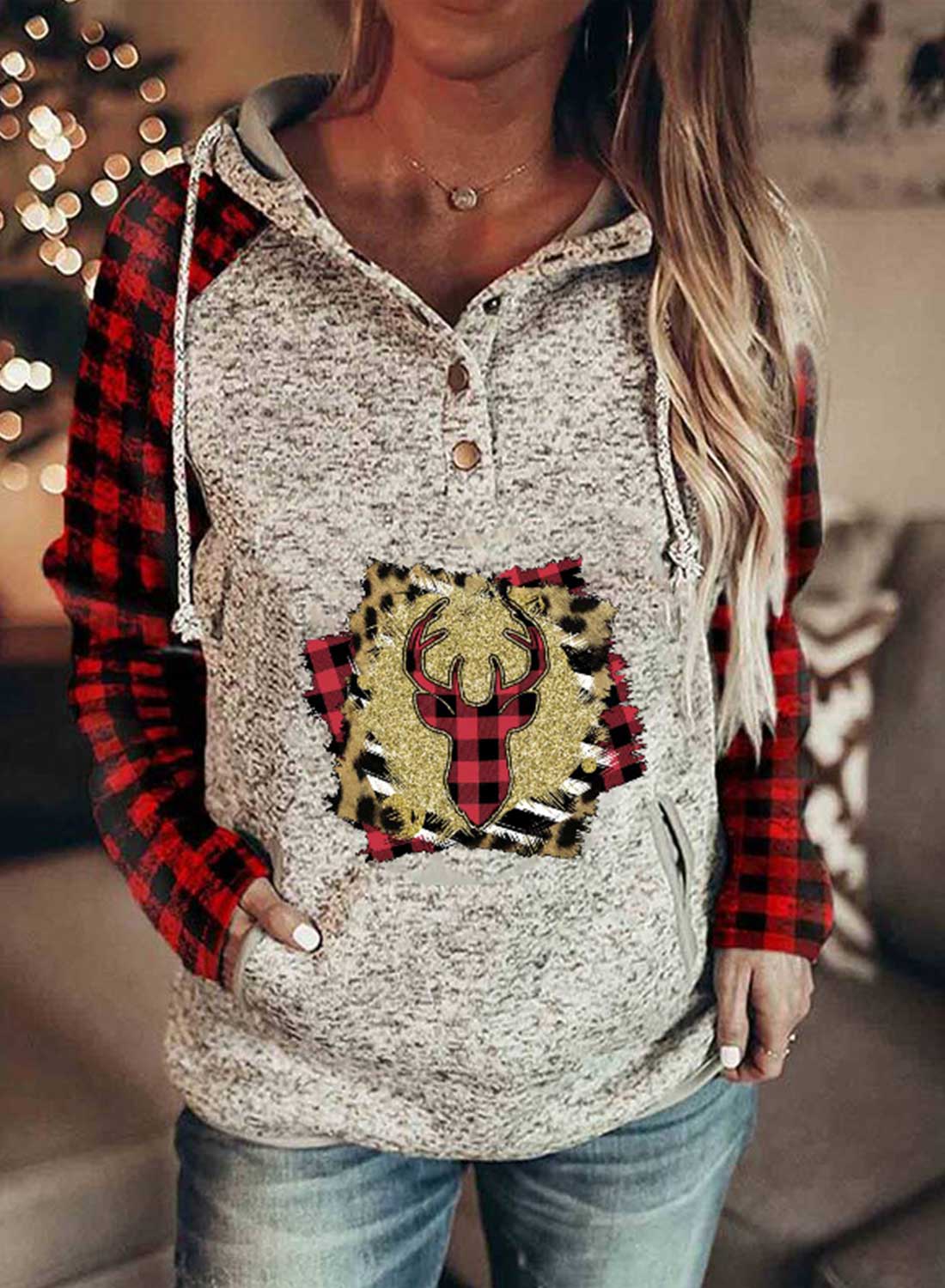 Women's Hoodies Leopard Animal Print Plaid Long Sleeve Casual Pocket Hoodie