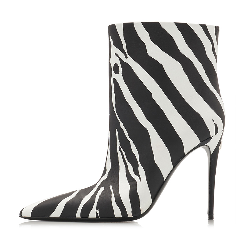 GOOSHOE Zebra Stilettos Pointed Toe Heeled Ankle Boots
