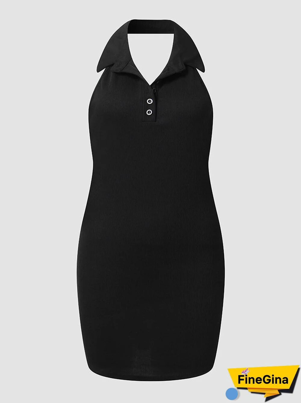 Pink Halter Ribbed Open Back Button Mini Bodycon Dress