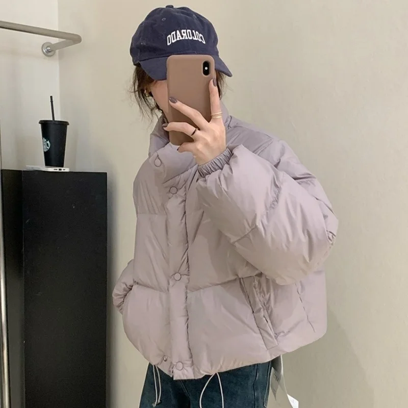 Woherb Han Version Of The East Gate Sweet Short Down Jacket Female East New Standing Collar Small White Duck Down Coat Bread Clothing-Outfit Ideas