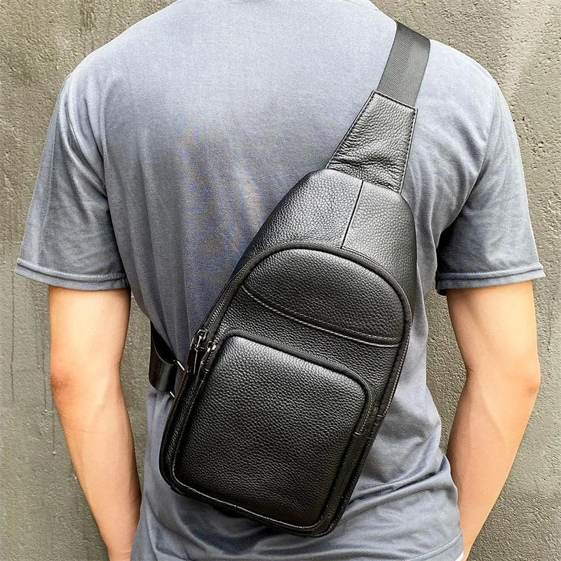 Genuine Leather Men's Casual Shoulder Bag Large Capacity Chest Bag