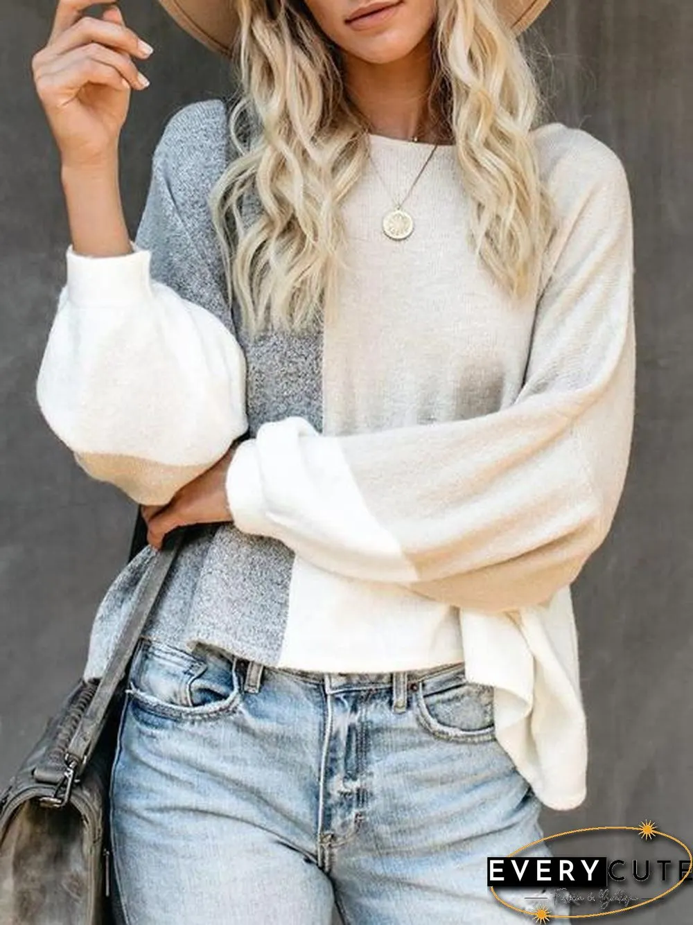 Contrasting Panel Knitted Loose Lightweight Sweater