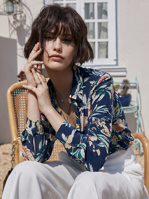 Silk Blouse French Floral Fashion Apparel